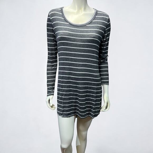 The Impeccable Pig Grey White Striped High Low Dress Size M Long Sleeve Casual - Picture 1 of 9